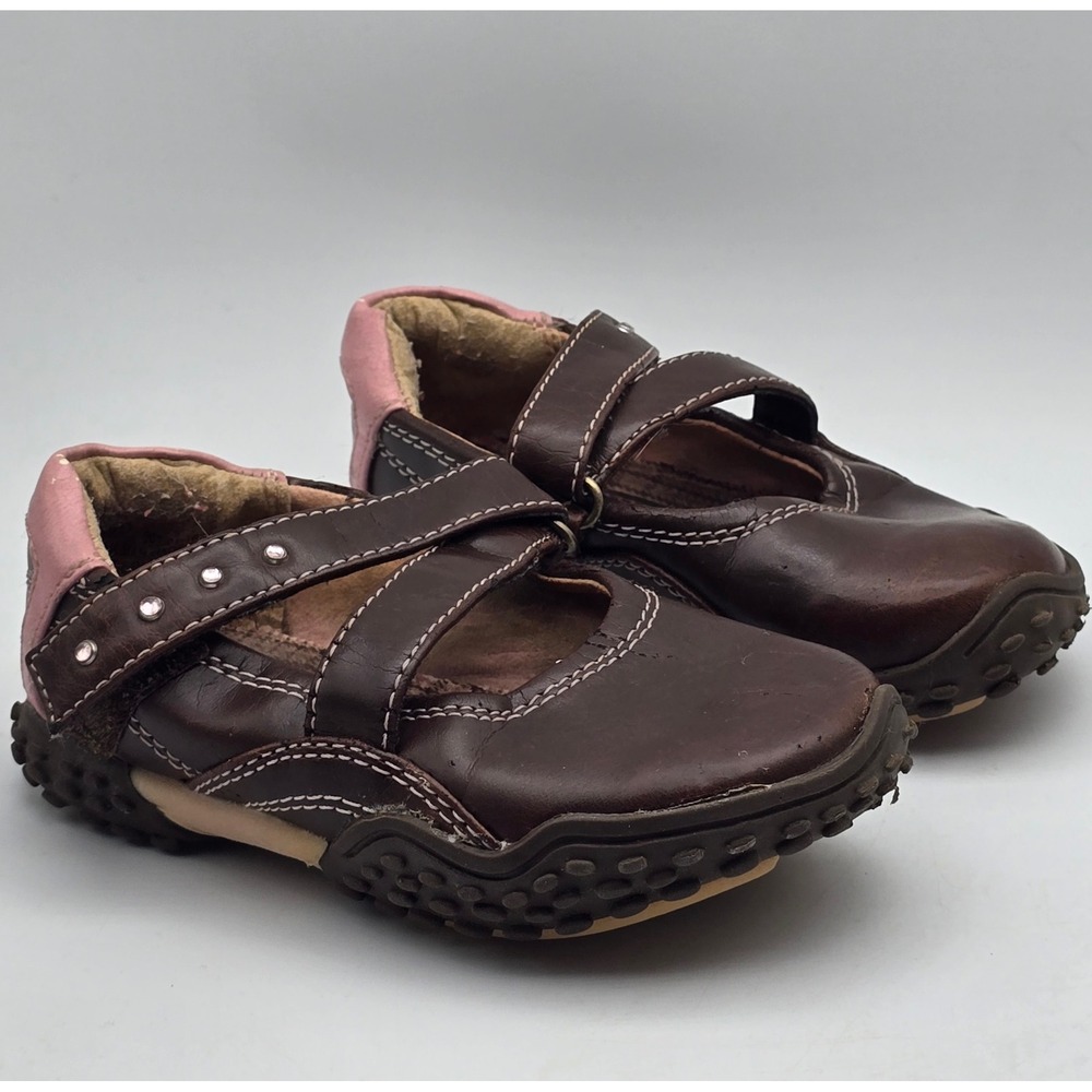 Y2K Circo Mary Jane Shoes Toddler Girls 6.5 Brown Pink Studded Hook Loop
